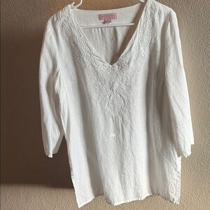 Saint Tropez West White Relaxed 100% Linen Tunic/ Size Medium